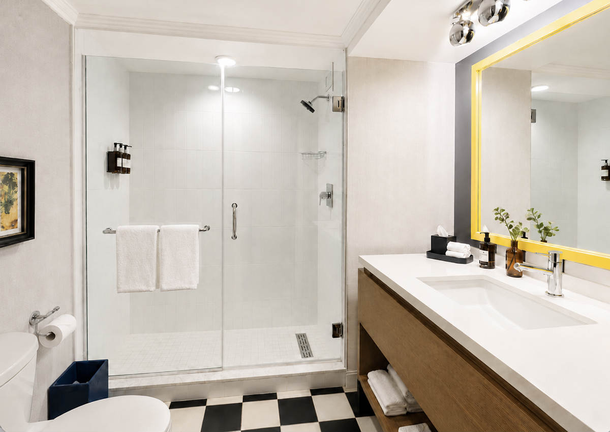 Attractive and Modern Master Bath with a Walk-in Shower at the Bristol Hotel in San Diego, CA.