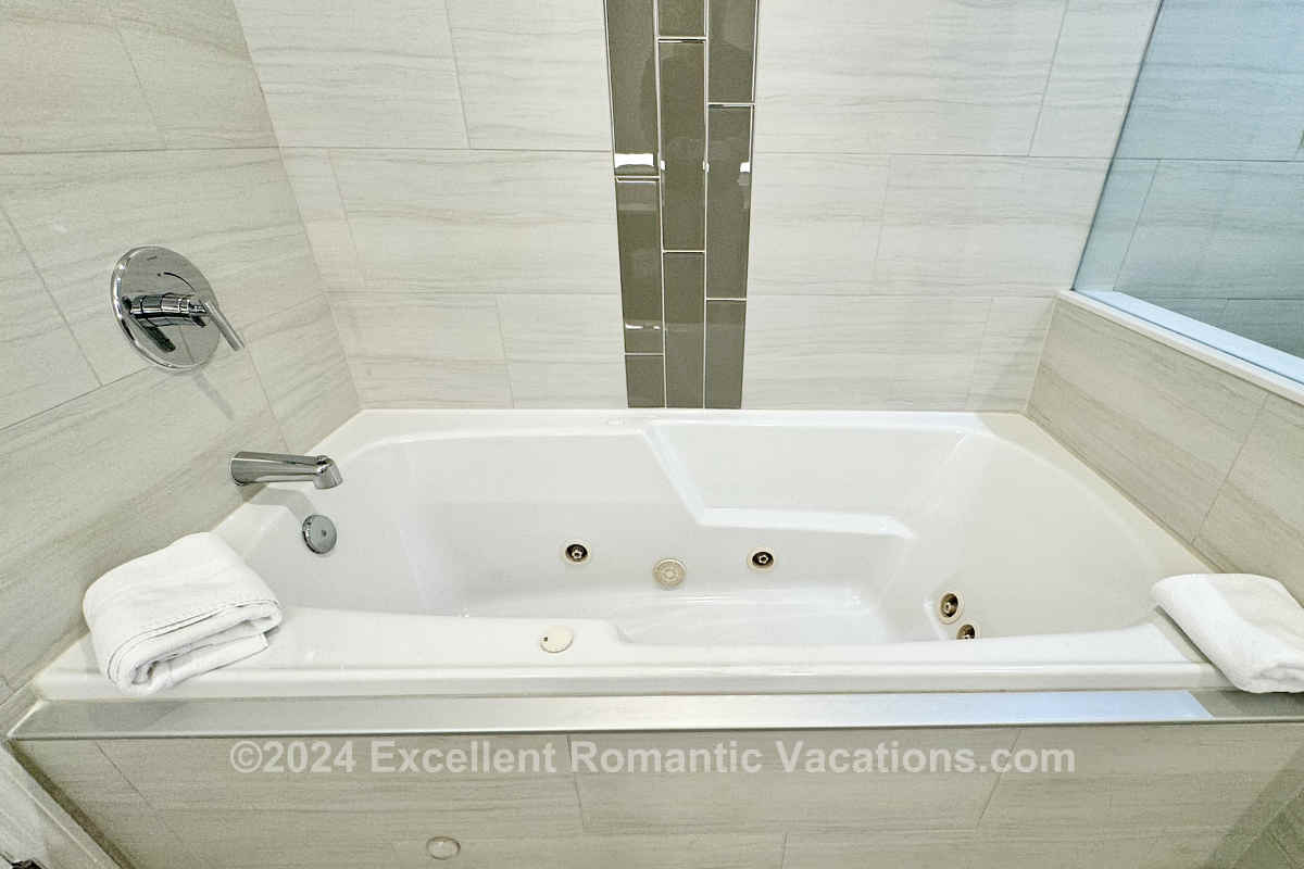 Master Bath Jetted Whirlpool Tub in a 2-Bedroom Suite at the Holiday Inn Express I-75 Bruce B. Downs, Tampa FL