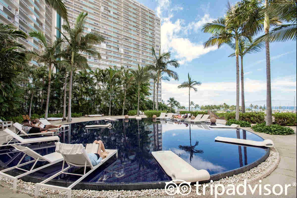 Palm Trees and Loungers Around the Pool at the Modern Hotel, Honolulu