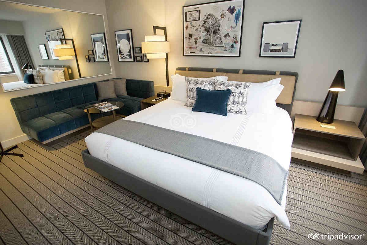 Beautiful and Romantic King Bed Suite at the Thompson Hotel in Chicago, Illinois.