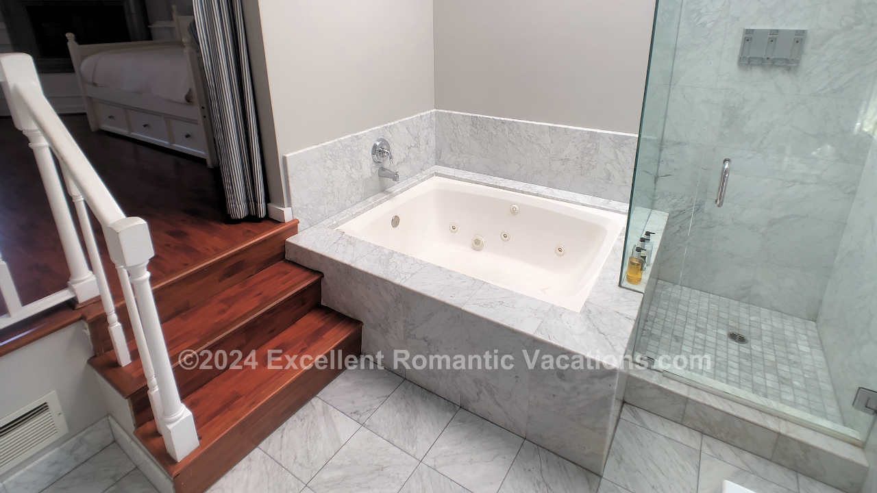 Whirlpool tub and walk in shower at the Newport Beach Hotel