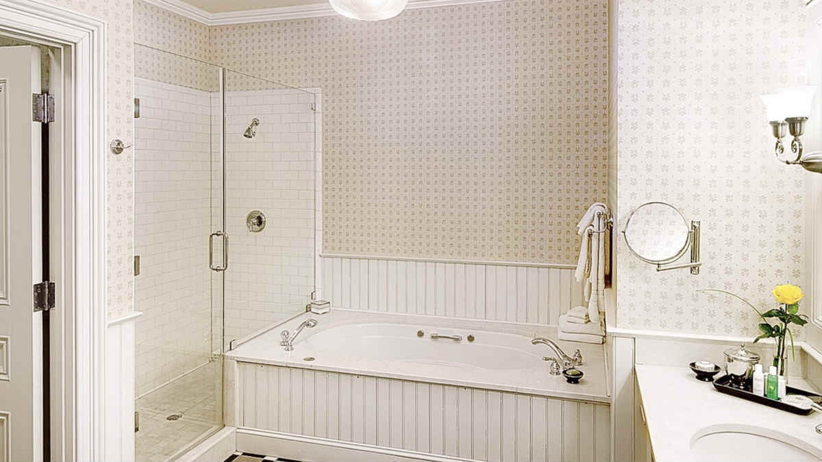 Jetted Tub for 2 in the Master Bath of a Suite at Wentworth Mansion, Charleston, SC.