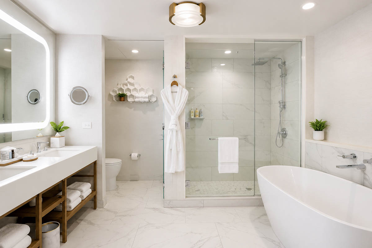 Beautiful Spacious Walk-in Shower Suite at the Westin Anaheim Resort.